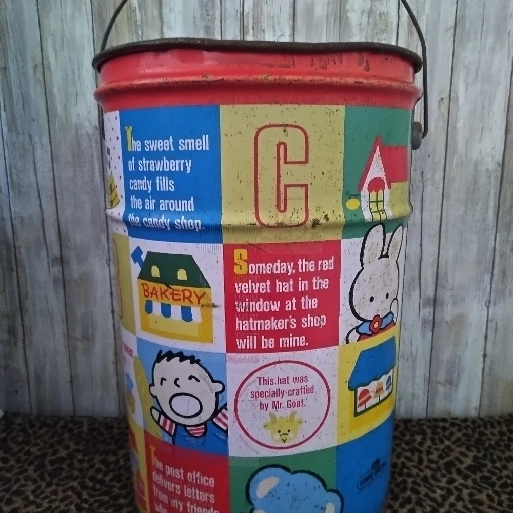 SANRIO CHARACTER TOWN 90S VINTAGE RARE METAL STORAGE BUCKET W/HANDLE NO LID - Picture 6 of 12